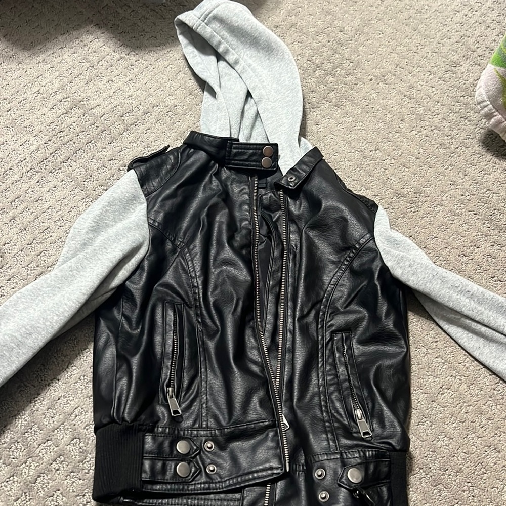 Leather sweatshirt jacket
